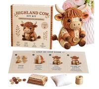 Highland Cow Kit - Felt Hand Sewing Craft Set, Beginner Quilting Project Package | Stitching Animal Art Activity Supplies, Portable Coww Theme Crafting for Home Party School Travel