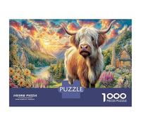 Highland Cow Landscape Decorative 1000 Piece Jigsaw Puzzle, Vibrant Enchanted Meadow Educational Challenge Game for The Whole for Women Gifts for Men 52x38cm/1000pcs