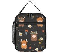 Highland Cow - Lonchera floral para hombres y mujeres, bolsas de almuerzo aisladas, portátil, para el trabajo, picnic
