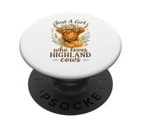 Highland Cow Lover - Just a Girl Watercolor Fall Floral PopSockets PopGrip Adhesivo