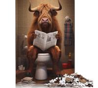 Highland Cow on The Toilet Puzzle Imposible,desafío for Adults Entretenimiento Creativo 1000 Piezas Obra De Arte De Juego De para Adultos Y Niños Mayores De 12 Años 1000pcs (75x50cm)