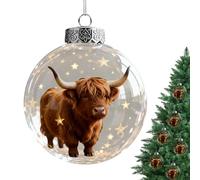 Highland Cow Ornaments - 2D Acrylic Decor, 2D Flat Acrylic Cow Pendants | Wildlife Animal Christmas Tree Decorations | Clear Vivid Ornaments for Tree, Wall, Car, Office | for Adults, Women, Kids,