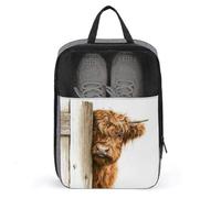 Highland Cow Peeking Behind - Bolsa de zapatos de madera para viajes, uso diario, bolsa de almacenamiento antipolvo para zapatos de golf
