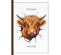 Highland Cow Peeking Half Graph Notebook: 7x10, Mixed Grid With Lined Pages, For Drawing Graphing Figuring Math Equations Writing and More