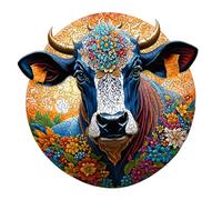 Highland Cow -Round, Wood | Juguete interactivo artístico, desafío estimulante memoria lógica, relajantes vacaciones de pasatiempos, accesorio de decoración animal