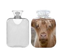 Highland Cow Side Road on Dartmoor Botella de agua caliente con cubierta de terciopelo, bolsa de agua caliente transparente de 2L para calambres menstruales alivio del dolor de cuello y hombro,