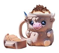 Highland Cow - Soporte para pinta de hielo, funda para pinta de helado con cuchara y asa, contenedor enfriador de helados de animales lindos a prueba de fugas, taza de cerveza acogedora, regalos para