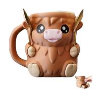 Highland Cow - Soporte para pintas de helado, impresión 3D, a prueba de fugas, con mango anticongelante y 2 cucharas, base antideslizante, se adapta al helado, regalo para los amantes de las vacas de