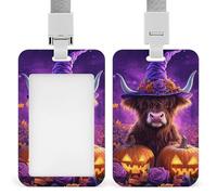 Highland Cow - Soporte retráctil para tarjetas de identificación de Halloween, protector de tarjetas, placa de nombre, etiqueta de nombre para trabajo, oficina, médico, enfermera