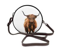 Highland Cow Standing In Grass - Bolso cruzado redondo de piel para mujer