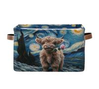 Highland Cow Starry Night - Contenedor de almacenamiento plegable con asa para el hogar y la oficina