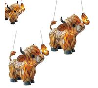 Highland Cow Suncatcher Butterfly Window Hanging, Stained Glass Style Window Hanging, 2D Farm Animal Sun Catcher Ornament for Home, Sunroom, Garden, Gift for Cow Lovers (2Pcs)