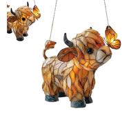 Highland Cow Suncatcher Butterfly Window Hanging, Stained Glass Style Window Hanging, 2D Farm Animal Sun Catcher Ornament for Home, Sunroom, Garden, Gift for Cow Lovers (1Pcs)