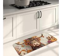 Highland Cow - Tapetes de cocina para piso, diseño floral otoñal, suaves, acolchados, cómodos, lavables, antideslizantes, para fregaderos de cocina, lavandería, baño, 16 x 47 pulgadas