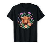 Highland Cow Thistle Floral Scottish Farm Animal Design Camiseta