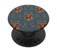 Highland Cow Thistle Floral Scottish Farm Animal Design PopSockets PopGrip Adhesivo