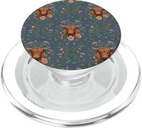 Highland Cow Thistle Floral Scottish Farm Animal Design PopSockets PopGrip para MagSafe