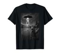 Highland Cow UFO Encuentro UAP Alien Abduction Selfie Escena Camiseta