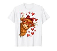 Highland Cow Valentine Mujer Funny Farm Cow Día de San Valentín Camiseta