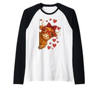 Highland Cow Valentine Mujer Funny Farm Cow Día de San Valentín Camiseta Manga Raglan