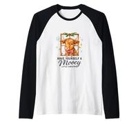 Highland Cow Window Cute Have a Mooey Christmas Camiseta Manga Raglan