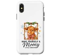 Highland Cow Window Cute Have a Mooey Christmas Carcasa para iPhone X/XS