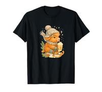 Highland Cow Winter Sled & Hot Cocoa Cute Watercolor Camiseta