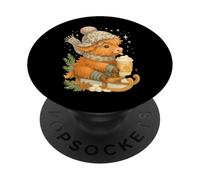 Highland Cow Winter Sled & Hot Cocoa Cute Watercolor PopSockets PopGrip Adhesivo