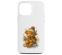 Highland Cow Winter Watercolor On Sled with Hot Cocoa Carcasa para iPhone 13 Pro MAX