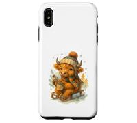 Highland Cow Winter Watercolor On Sled with Hot Cocoa Carcasa para iPhone XS MAX