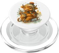 Highland Cow Winter Watercolor On Sled with Hot Cocoa PopSockets PopGrip para MagSafe