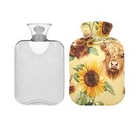 Highland Cows and Sunflowers - Bolsa de agua caliente transparente para calambres, alivio del dolor, calentador de período para calambres, 1 litro