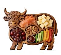 Highland Cute Cow Wooden Charcuterie Boards, Cheese Board Cow-Shaped Wooden Serving Tray, Food Platter for Meat, Fruit & Snacks
