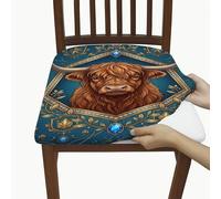 Highland - Fundas de asiento de vaca para sillas, arte rústico, floral, geométrico, color verde azulado, elastano, lavable, extraíble, decoración para comedor, hotel, inauguración de la casa, 2 piezas