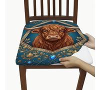 Highland - Fundas de asiento de vaca para sillas, arte rústico, floral, geométrico, otoño, verde azulado, elastano, lavable, fundas protectoras de asiento para cocina, sala de estar, fiesta, 4 piezas