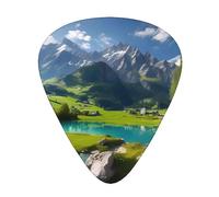Highland Lake Scenery - Juego de 12 púas de guitarra de varios grosores, tono claro, sensación cómoda, fuerte resistencia al desgaste y dureza, viene con caja transparente