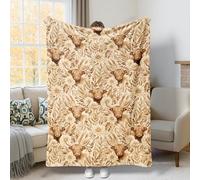 Highland - Manta de vaca rústica, diseño de hojas florales otoñales, color beige, cobija mullida, compacta y decorativa para sofá, cama, escritorio, dormitorio, trabajo, 60 x 80 pulgadas