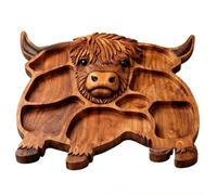 Highland - Tabla de charcutería de madera maciza con forma de vaca con compartimentos para queso, carne, frutas y aperitivos, tabla de aperitivos rústica para fiestas y decoración del hogar (B)