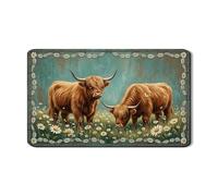 Highland - Tapetes de secado de platos de ganado para encimera de cocina, tapete de goma absorbente marrón rústico, almohadilla de secado de piel sintética floral de primavera para cafetería, 12 x 20