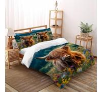 Highland Vaca De Ropa De Cama para Cute Pastoral Animal con Impresión En 3D, Juego De Funda para Edredón con Cremallera, Microfibra Suave Funda Nordica con Fundas De Almohada Double（200x200cm）