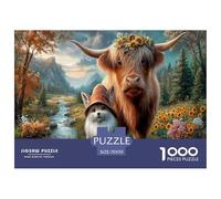 Highland Vaca Puzzle Imposible,desafío for Adults Autumn Corriente Bosqueal Entretenimiento Creativo 1000 Piezas Obra De Arte De Juego De para Adultos Y Niños Mayores De 12 Años 70x50cm/1000pcs