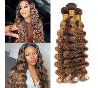 Highlight 4/27 onda profunda paquetes de cabello humano 100% sin procesar Virgen Deep Wave Cabello humano 3 ramos Remy Human Hair paquetes armadura para mujeres negras 26 28 30 pulgadas