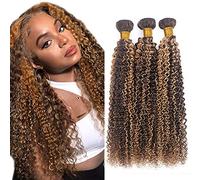 Highlight Kinky Curly Humanhaarbündel Brasileño Remy Human Hair Bundles Piano Color P4/27 Honey Blonde Bundle Double Weft Bundle für Frauen 22 24 26 Zoll