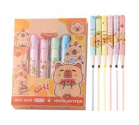 Highlighters de Capybara - Capleros de 6 bolígrafos pastel lindos, conjunto fluorescente de punta de cincel | Herramientas de estudio coloridas para las notas escolares de los planificadores de las re