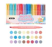 Highlighters de doble punta: bolígrafos PP duraderos, herramientas de estudio coloridas | 11.02x5.71x0.67in modelo delgado con característica de opción de 24 shade, marcadores escolares para aulas, su