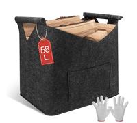 highsam Cesta Leña, XL Cesta Leña Chimenea con Asas Leñero, Plegable Cesto Para Leña, Fieltro Bolsa de Fieltro para Chimenea, Juguetes, Ropa (45x32x40cm, 1 Pieza)