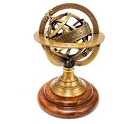 HIGHSTREET NAUTICAL Esfera armilar de latón de 14 cm, globo del mundo, base de palisandro, decoración de mesa, regalo