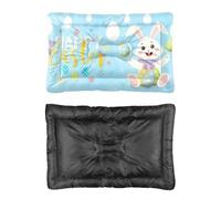 Hightopup Cama azul para perros y gatos, con diseño de conejito de Pascua y huevos, antideslizante, cama mullida para perros, tamaño mediano, lavable, para múltiples escenarios, colchón impreso, 90 x