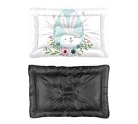 Hightopup Cama para perro azul con diseño de conejo de Pascua y flores, colchón para perro, parte inferior antideslizante, plana, lavable, tamaño mediano, con impresión de muebles, caja mediana de 60