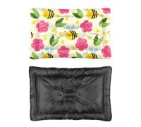 Hightopup Cama para perro con diseño de abeja amarilla y flores rosadas, colchón para perro, parte inferior antideslizante, acogedora, media, lavable, para mascotas, caja de regalo, tamaño grande, 60